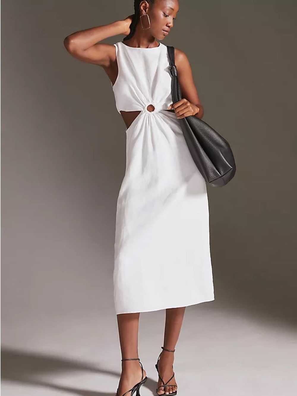 En Saison White Cutout Midi Dress with Ring Detail